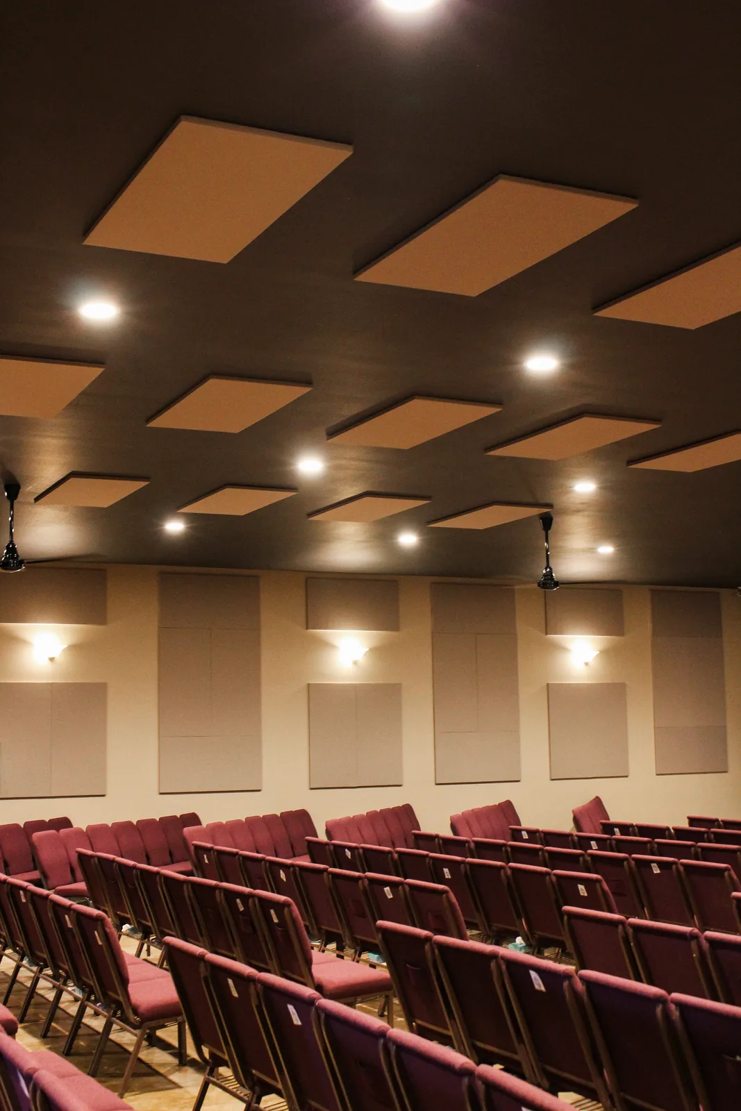 Ceiling panel lighting over the sanctuary