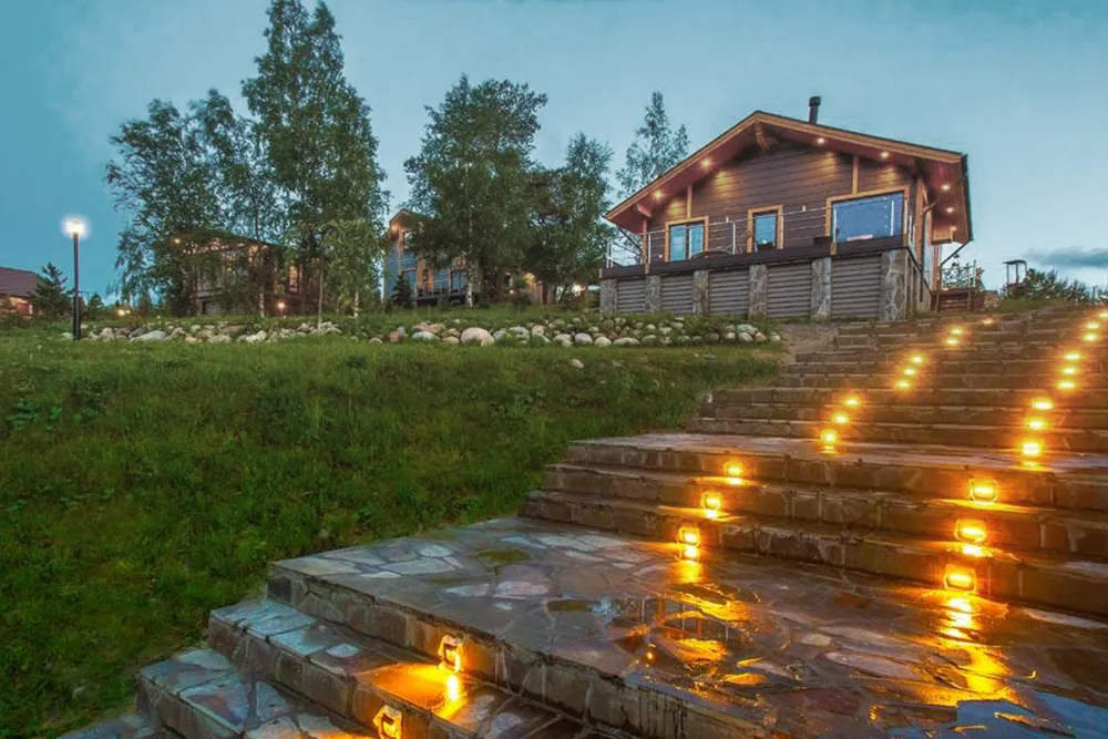 Outdoor landscape and pathway lighting at a North Idaho home